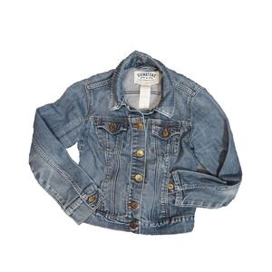 Levis Denim Jacket Womens Small Blue Trucker Stretch Jean Buttons Y2K Distress
